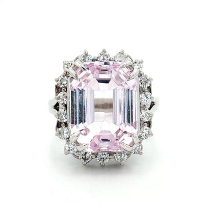 Kunzite & Diamond Cocktail Ring in 14k White Gold