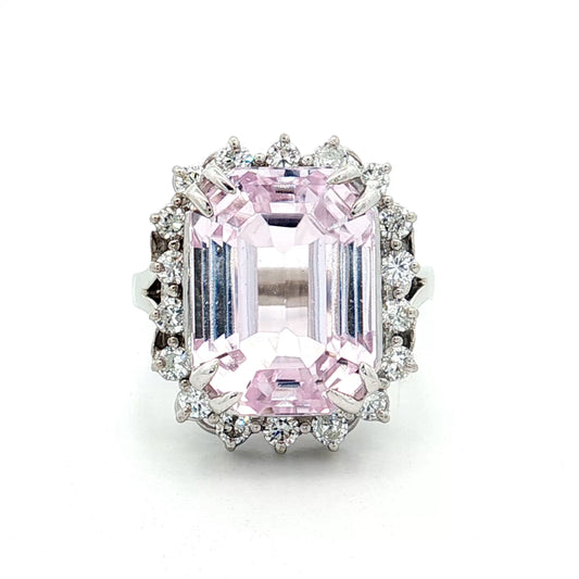 Kunzite & Diamond Cocktail Ring in 14k White Gold