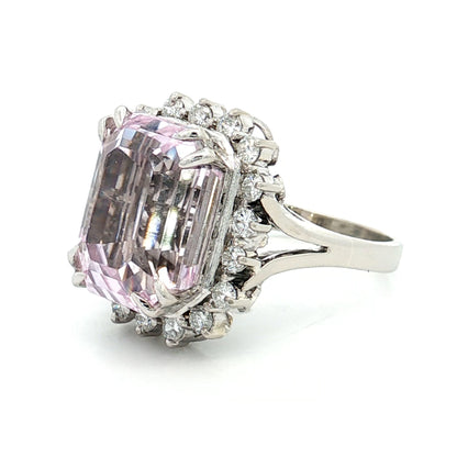 Kunzite & Diamond Cocktail Ring in 14k White Gold