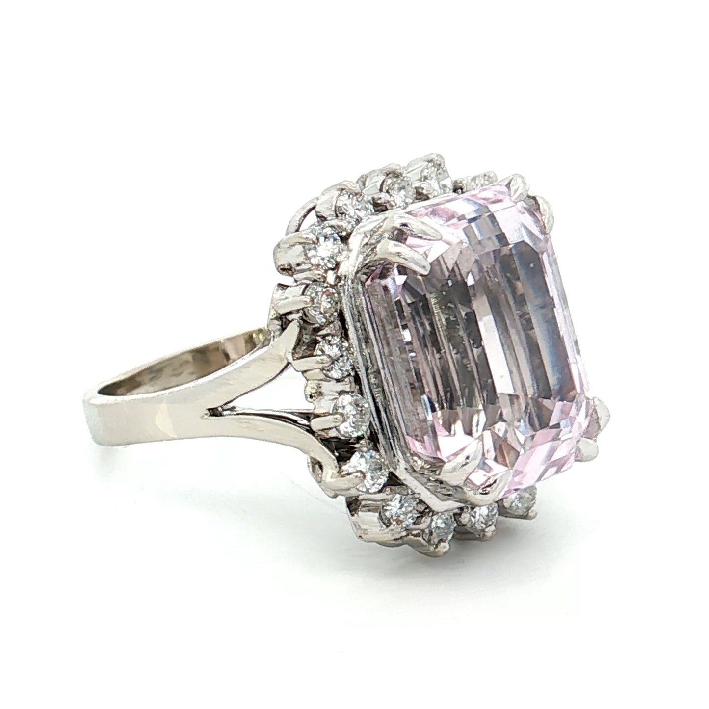 Kunzite & Diamond Cocktail Ring in 14k White Gold