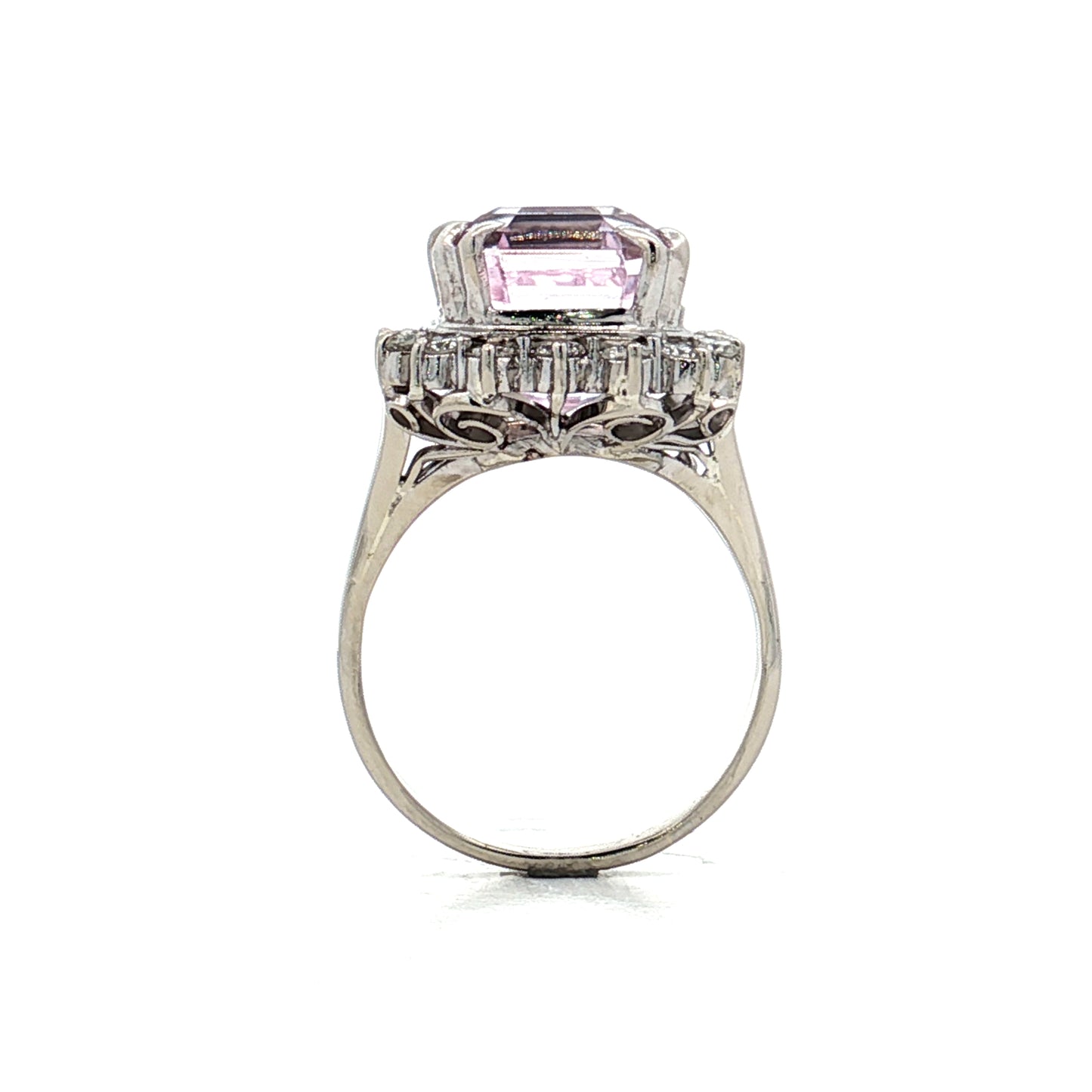 Kunzite & Diamond Cocktail Ring in 14k White Gold