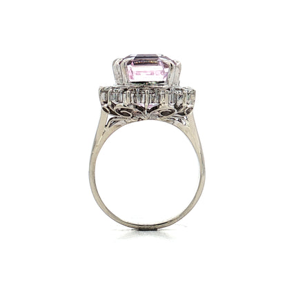 Kunzite & Diamond Cocktail Ring in 14k White Gold