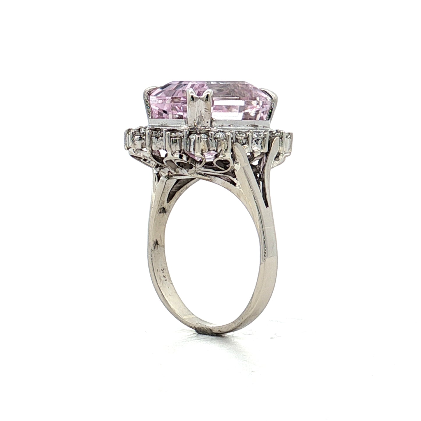 Kunzite & Diamond Cocktail Ring in 14k White Gold