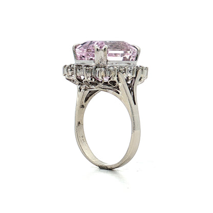 Kunzite & Diamond Cocktail Ring in 14k White Gold