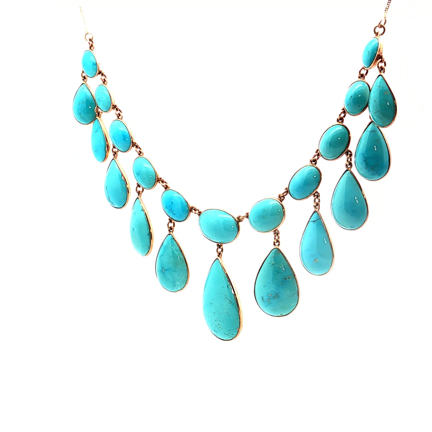 Pear & Cabochon Turquoise Statement Necklace in 14/18k