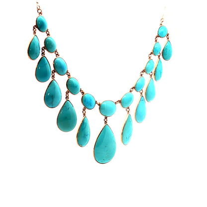 Pear & Cabochon Turquoise Statement Necklace in 14/18k