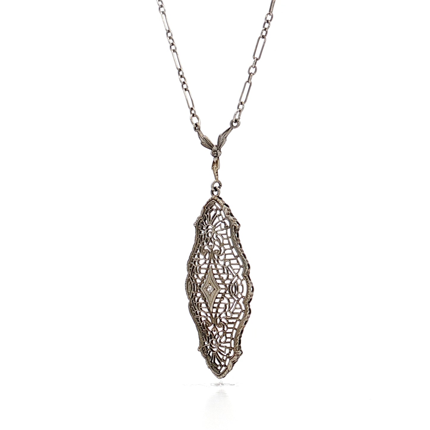 .01 Antique Deco Diamond Filigree Pendant in 10k