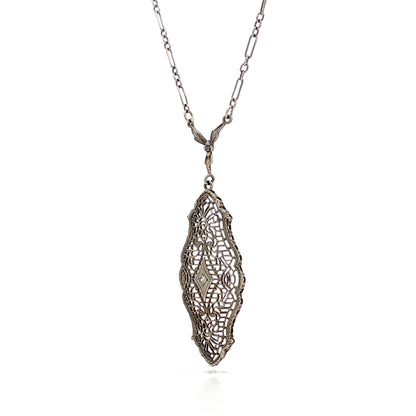 .01 Antique Deco Diamond Filigree Pendant in 10k