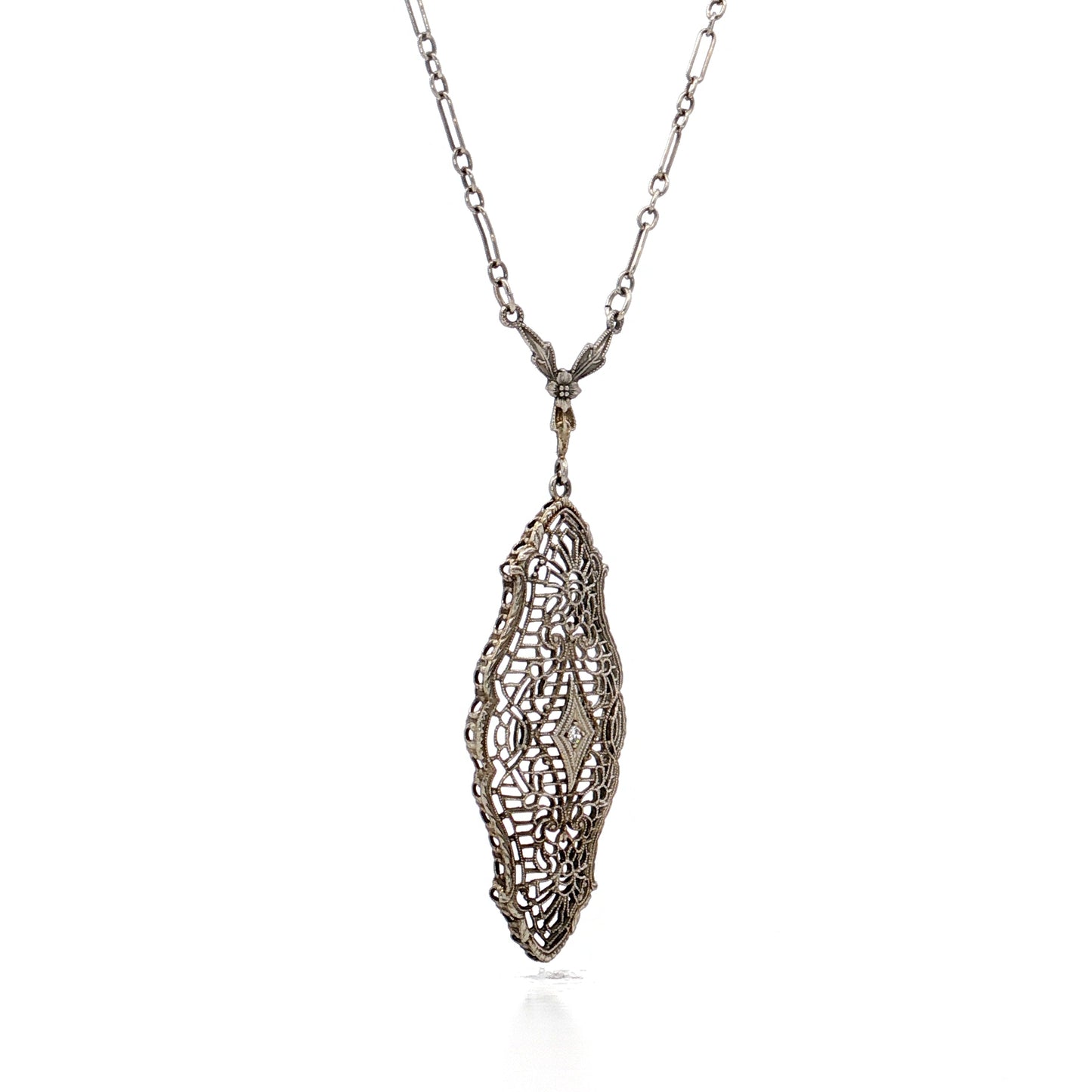 .01 Antique Deco Diamond Filigree Pendant in 10k