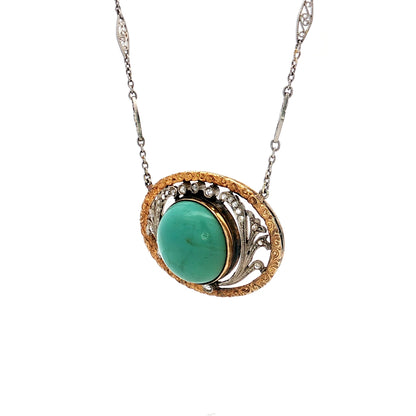 Antique Art Deco Turquoise Pendant Necklace in 14/18k