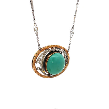 Antique Art Deco Turquoise Pendant Necklace in 14/18k