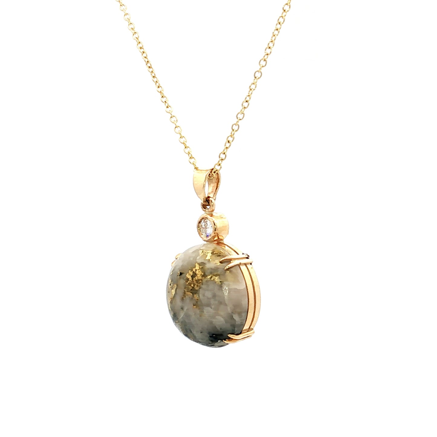 15.00 Cabochon Gold Bearing Quartz Pendant Necklace 14k