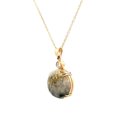15.00 Cabochon Gold Bearing Quartz Pendant Necklace 14k