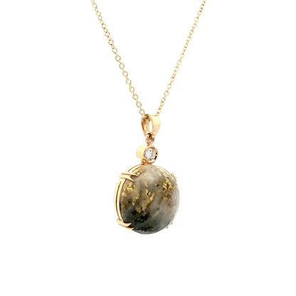 15.00 Cabochon Gold Bearing Quartz Pendant Necklace 14k