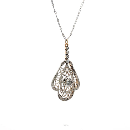 .46 Antique Edwardian Diamond Pendant Necklace Platinum