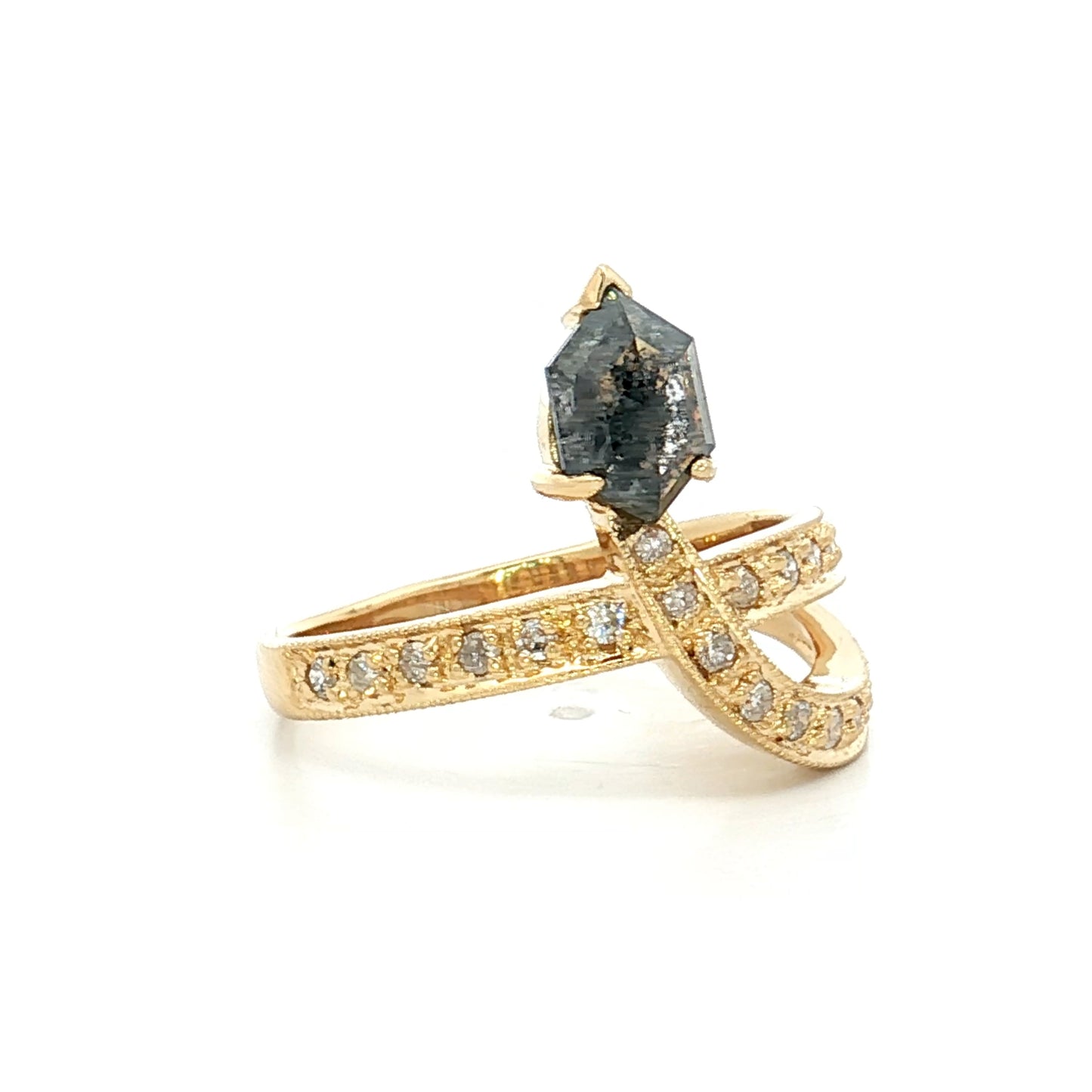 1.08 Hexagon Diamond Snake Ring 18k Yellow Gold