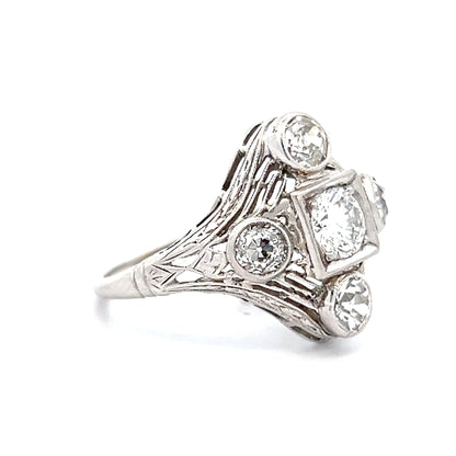 .44 Antique Filigree Art Deco Cocktail Ring in 14k White Gold