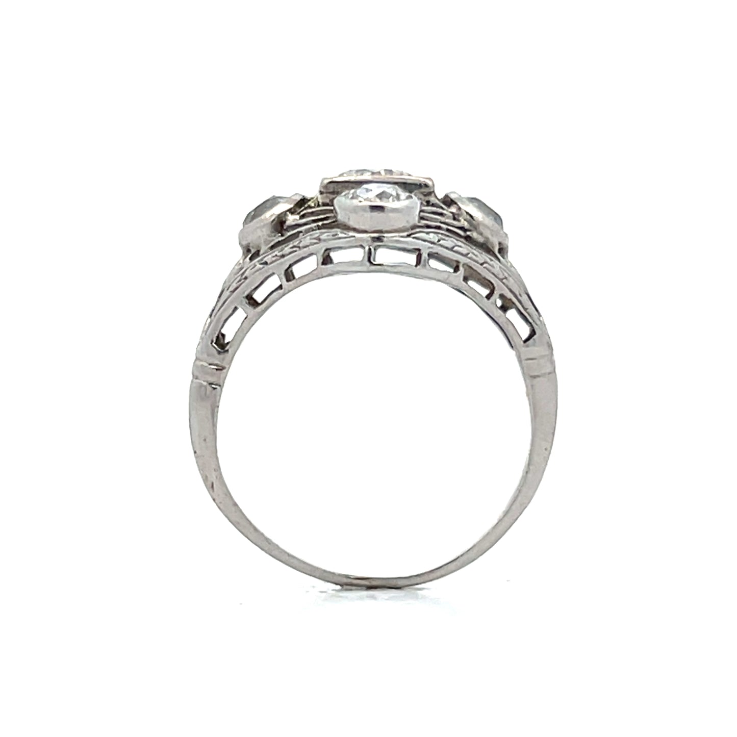 .44 Antique Filigree Art Deco Cocktail Ring in 14k White Gold