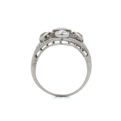 .44 Antique Filigree Art Deco Cocktail Ring in 14k White Gold