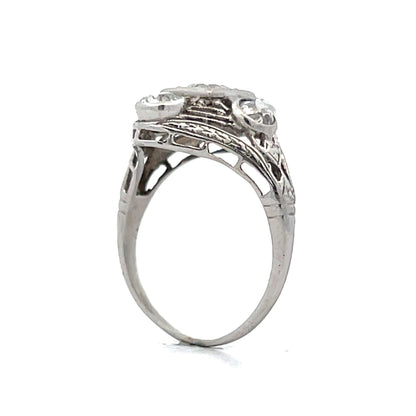 .44 Antique Filigree Art Deco Cocktail Ring in 14k White Gold
