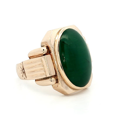 9.98 Vintage Oval Jadeite Cocktail Ring in 14k Yellow Gold