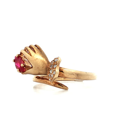 .31 Vintage Retro Ruby & Diamond Ring in 14k Yellow Gold