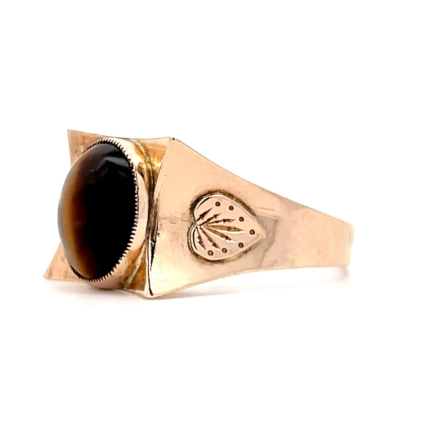 Mens Antique Art Nouveau Tigers Eye Ring in 14k