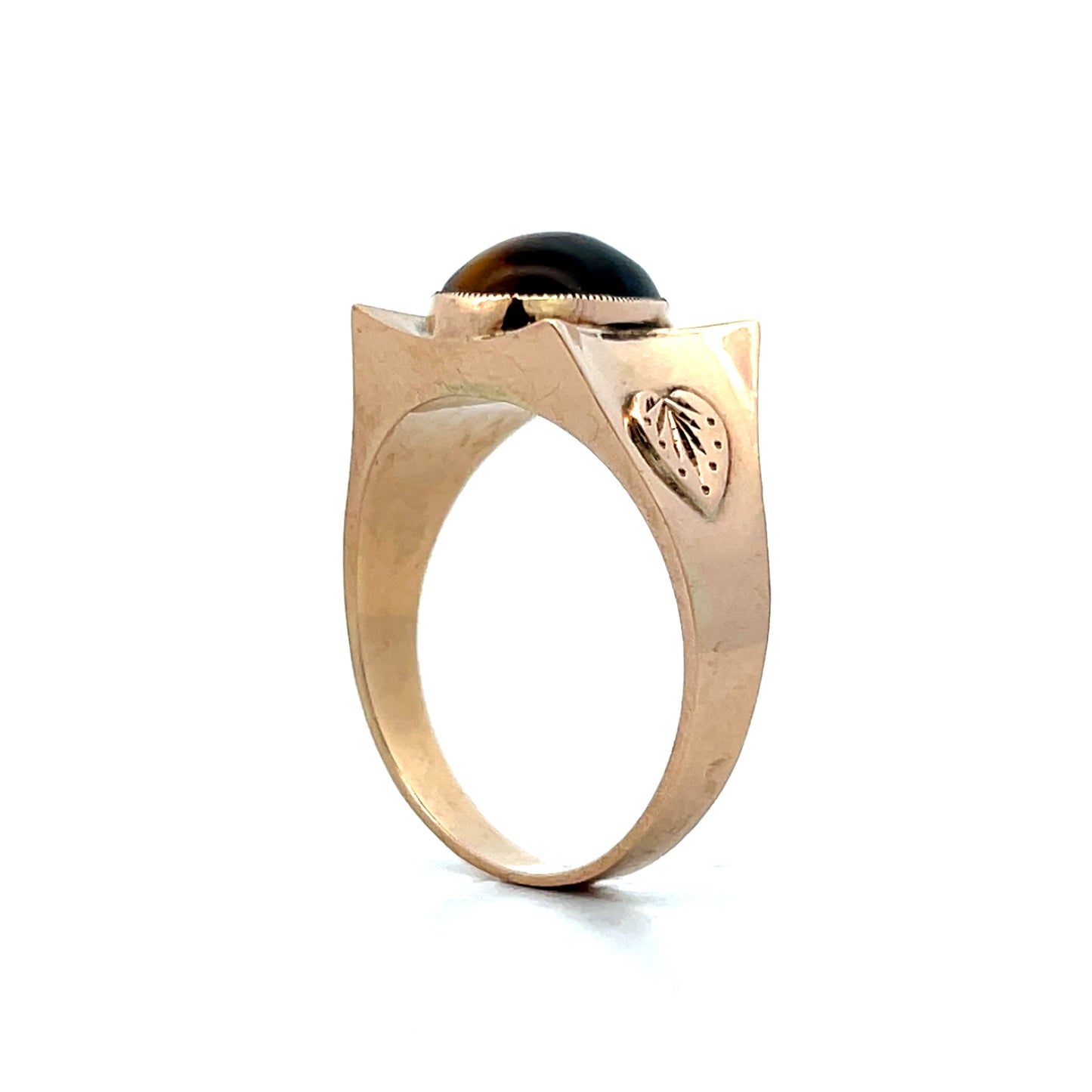 Mens Antique Art Nouveau Tigers Eye Ring in 14k