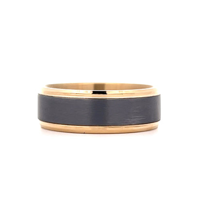 Mens Beveled Edge Tantalum Wedding Band in 14k