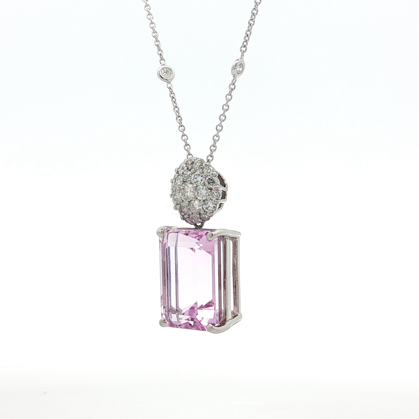 14.67 Kunzite & Diamond Pendant Necklace in Platinum