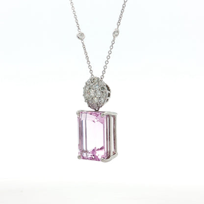14.67 Kunzite & Diamond Pendant Necklace in Platinum