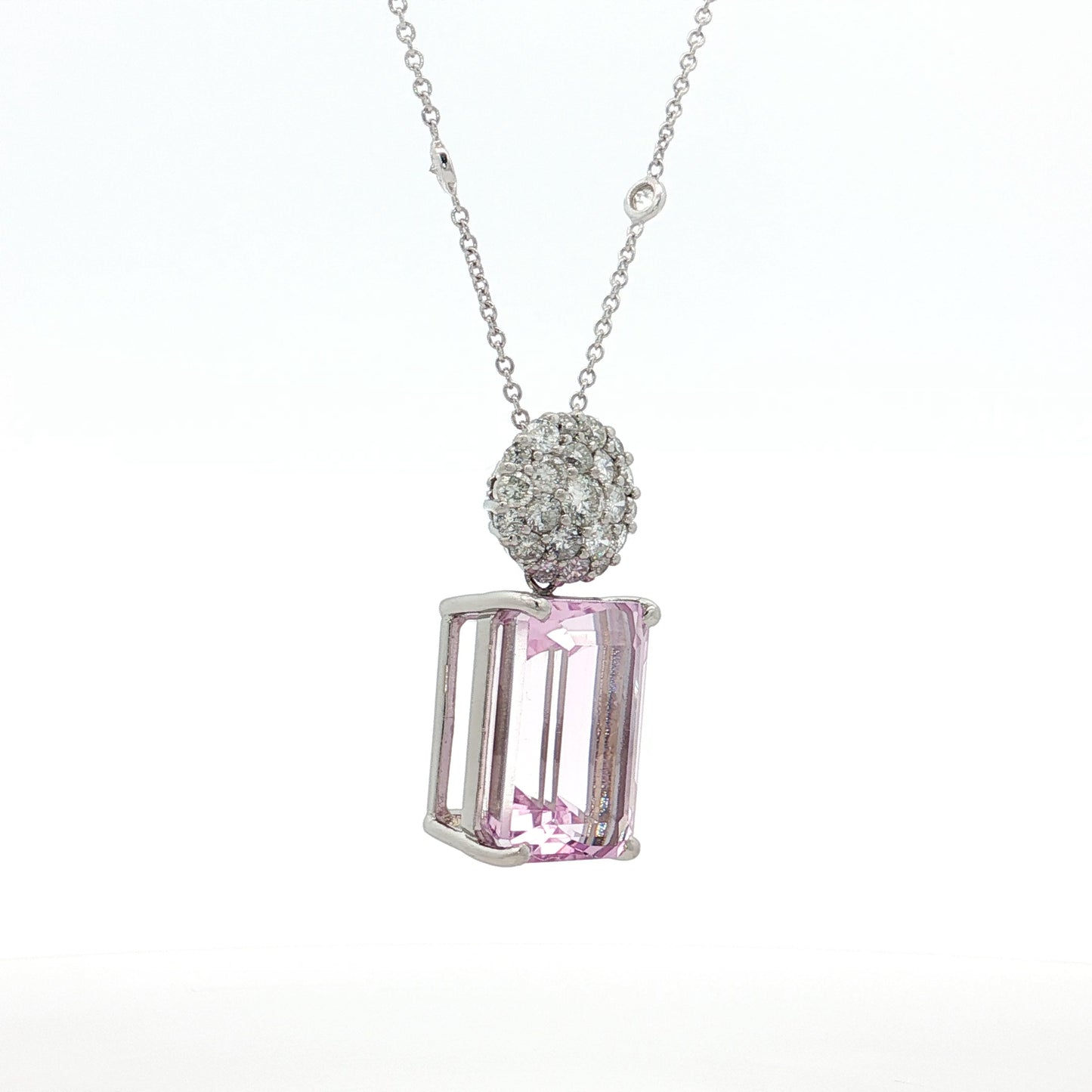 14.67 Kunzite & Diamond Pendant Necklace in Platinum
