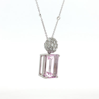 14.67 Kunzite & Diamond Pendant Necklace in Platinum
