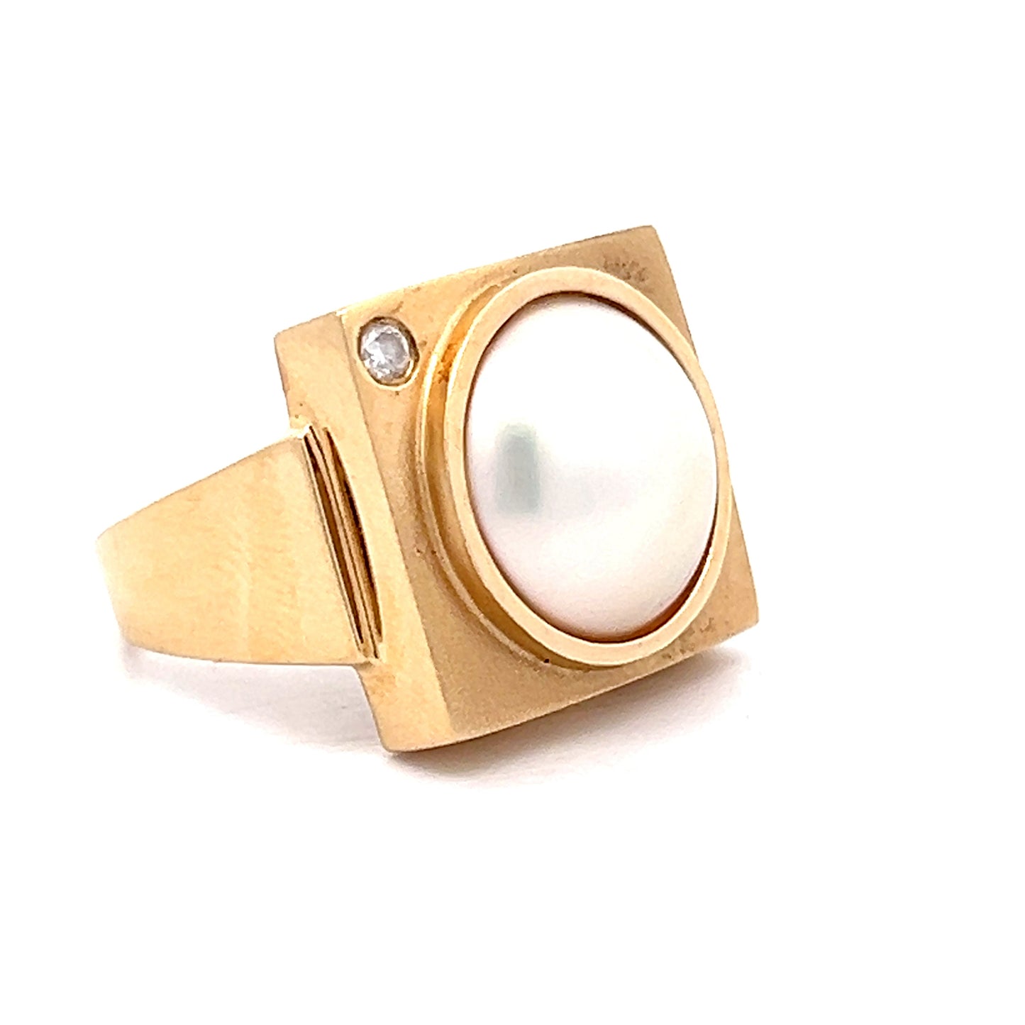 Mabe Pearl & Diamond Cocktail Ring in 14k Yellow Gold