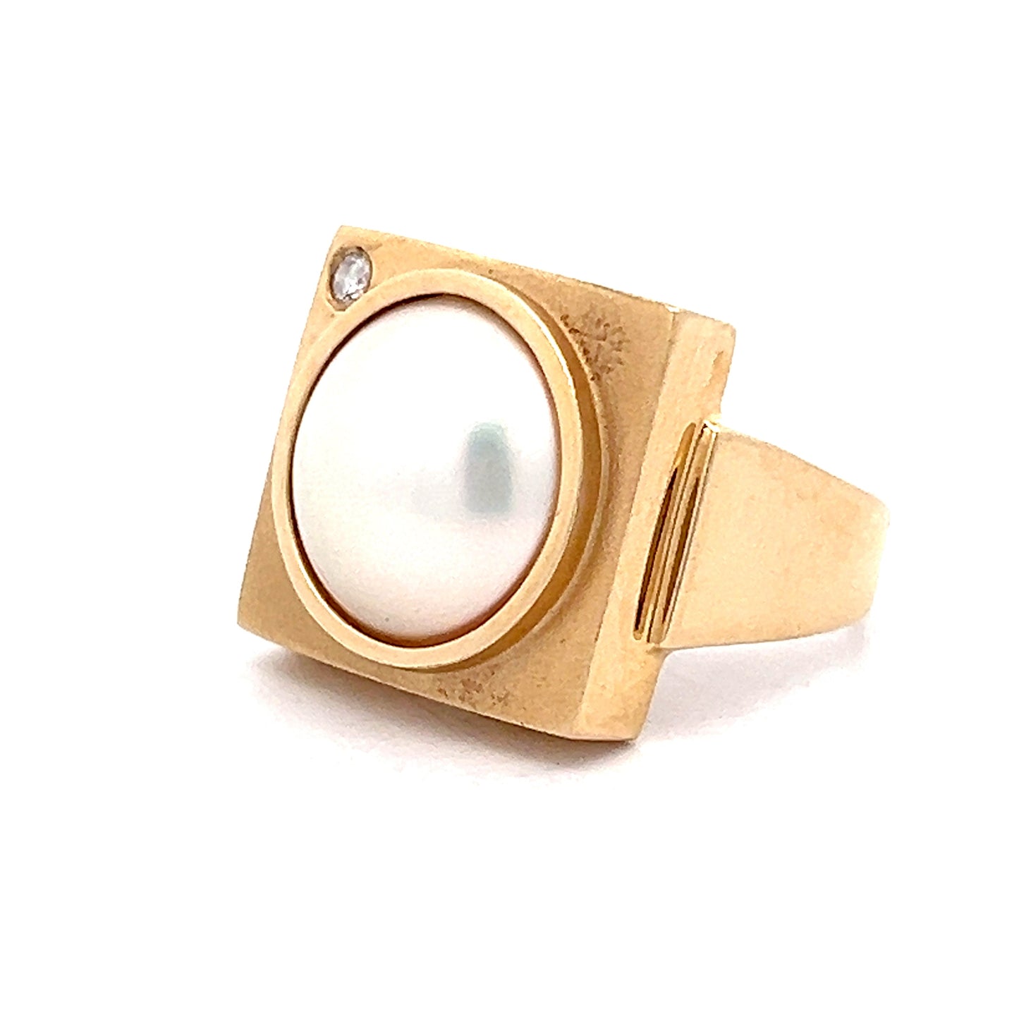 Mabe Pearl & Diamond Cocktail Ring in 14k Yellow Gold