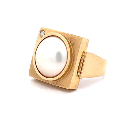 Mabe Pearl & Diamond Cocktail Ring in 14k Yellow Gold