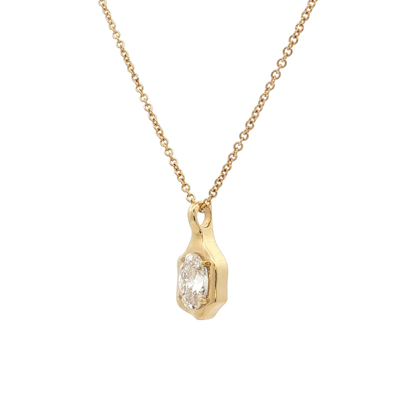 1.01 Oval Diamond Bezel Pendant Necklace 18k