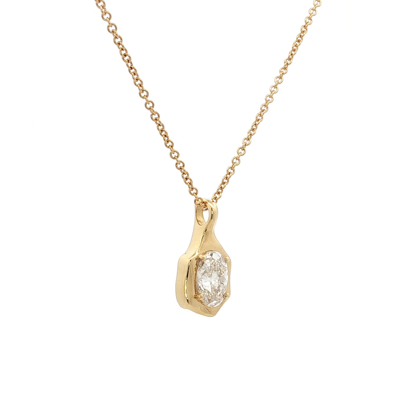 1.01 Oval Diamond Bezel Pendant Necklace 18k