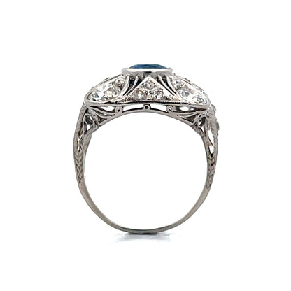 1.67 Vintage Deco Sapphire & Diamond Cocktail Ring in Platinum
