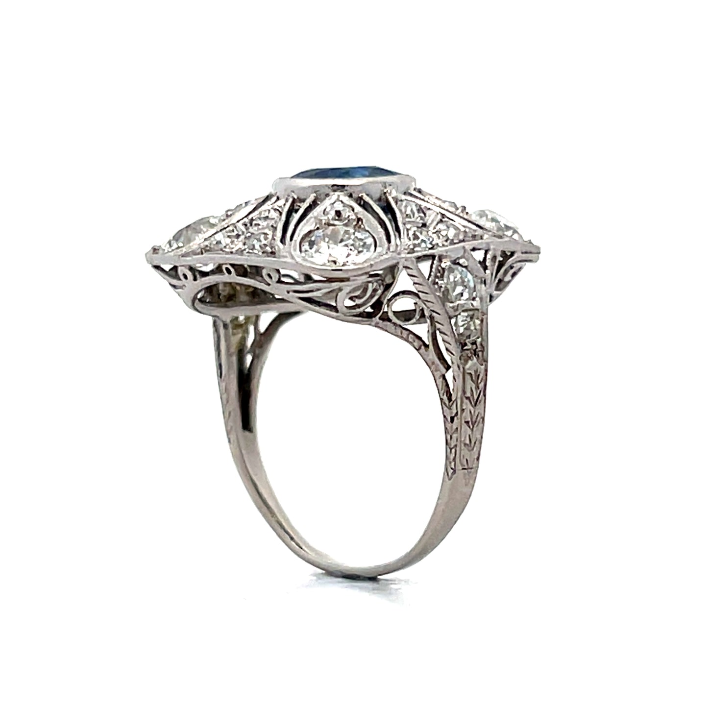 1.67 Vintage Deco Sapphire & Diamond Cocktail Ring in Platinum