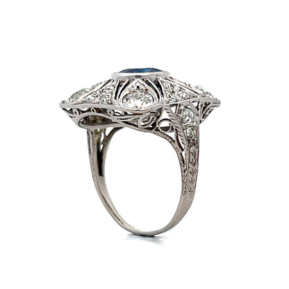 1.67 Vintage Deco Sapphire & Diamond Cocktail Ring in Platinum
