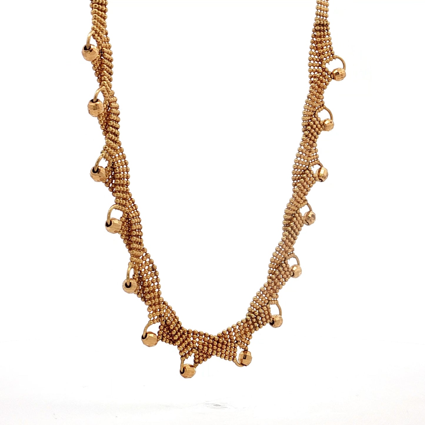 16 Inch Beaded Mesh Chain Necklace in 18k Yellow Gold