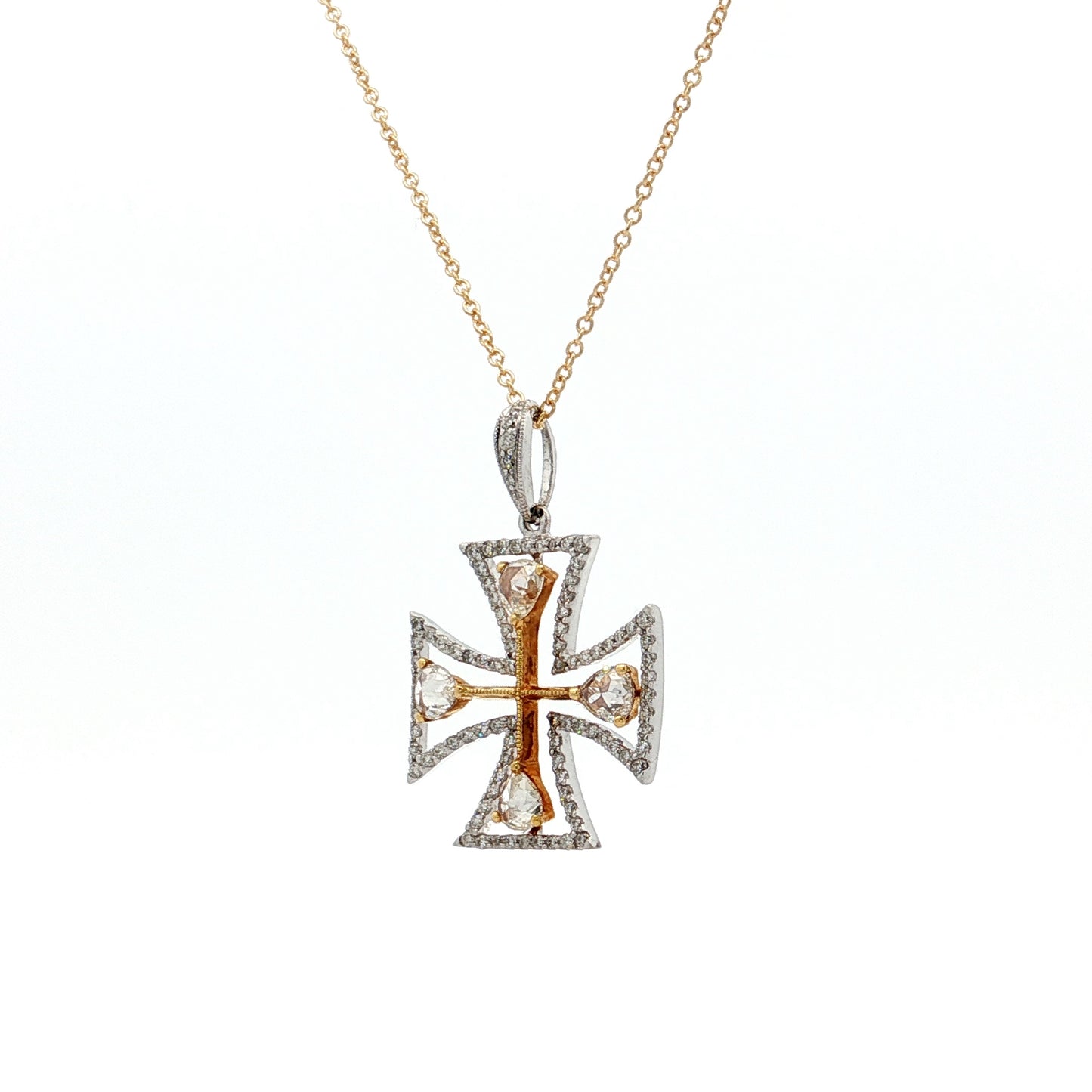 .83 Diamond Cross Pendant Necklace Two-Tone 18k