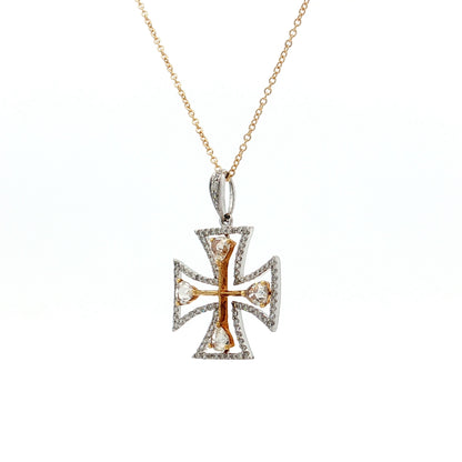 .83 Diamond Cross Pendant Necklace Two-Tone 18k