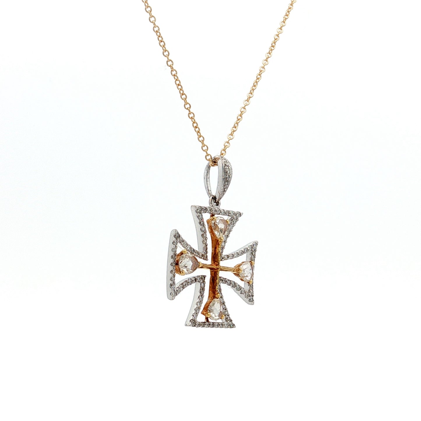 .83 Diamond Cross Pendant Necklace Two-Tone 18k