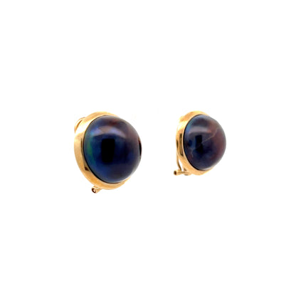 Grey Mabe Pearl Stud Earrings in 14k Yellow Gold