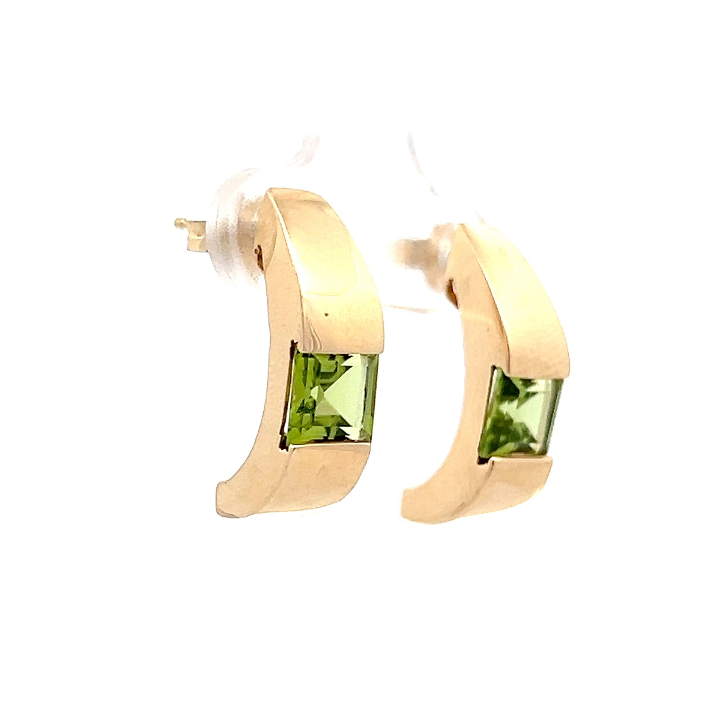 2 Carat Square Cut Peridot Hoop Earrings in 14k