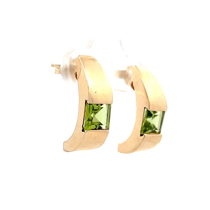 2 Carat Square Cut Peridot Hoop Earrings in 14k