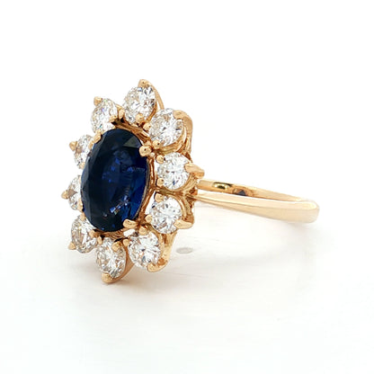 2.29 Oval Blue Sapphire & Diamond Cocktail Ring 18k