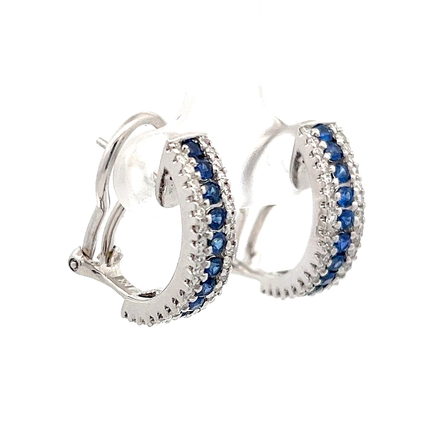 Sapphire & Diamond J Hoop Earrings in 18k White Gold